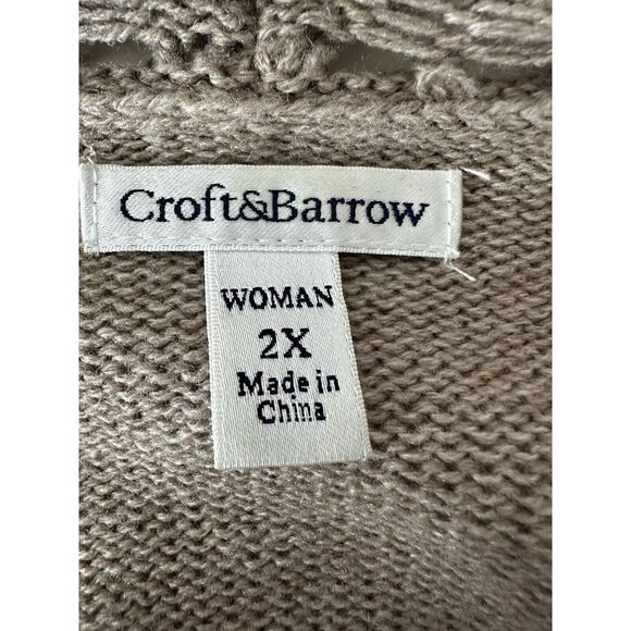 Croft & Barrow Sweater Women 2X Plus Beige Long Sleeve Cardigan Open Front Knit - Picture 3 of 9
